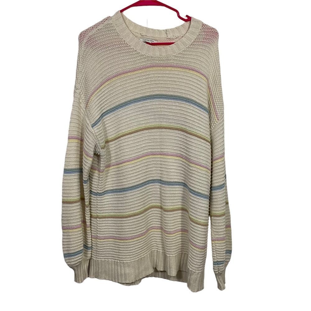 American Eagle Pastel Striped Oversized Chunky Knit Crewneck